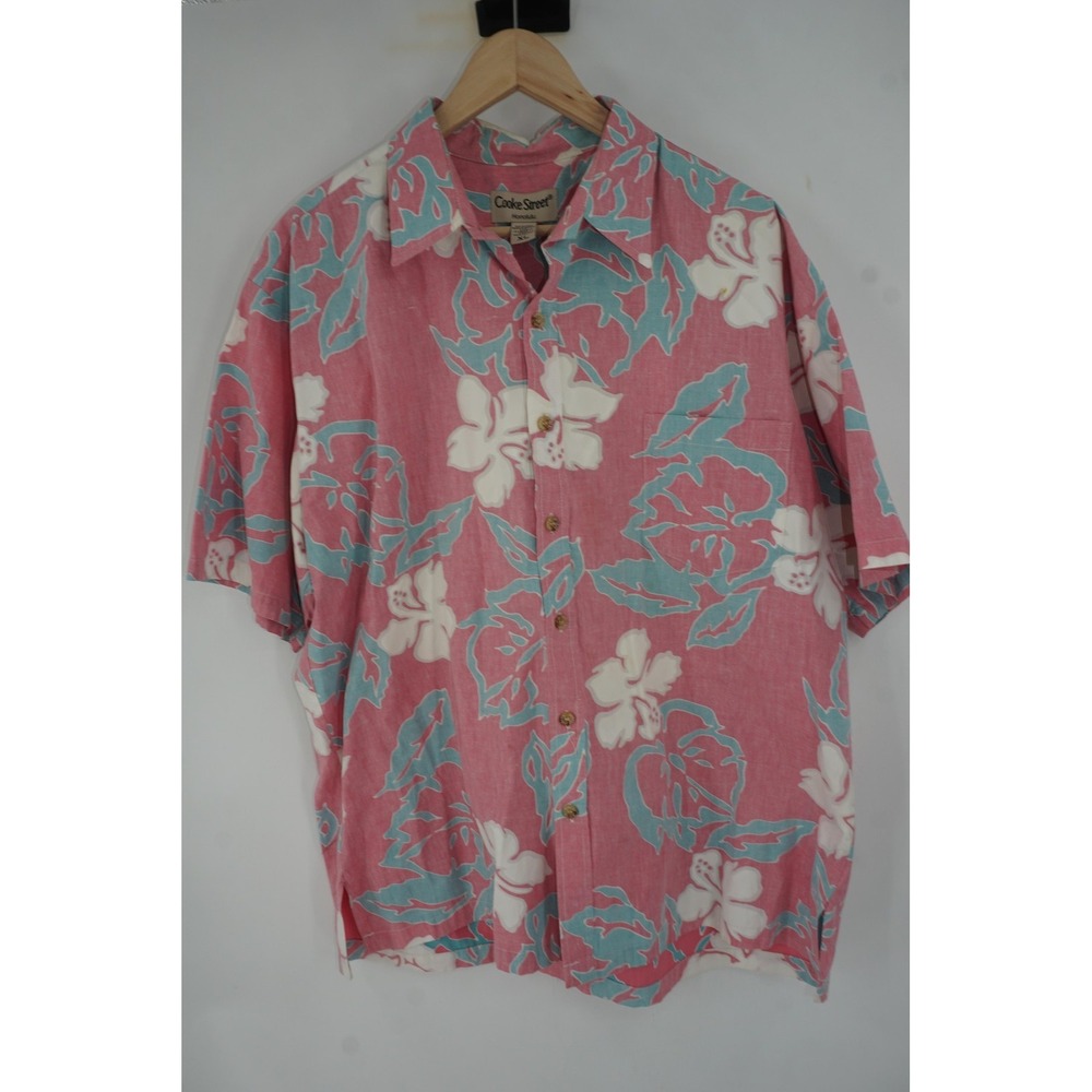 Cooke Street Pink Hawaiian Aloha Floral Reverse Print Shirt Made in USA Men's XL